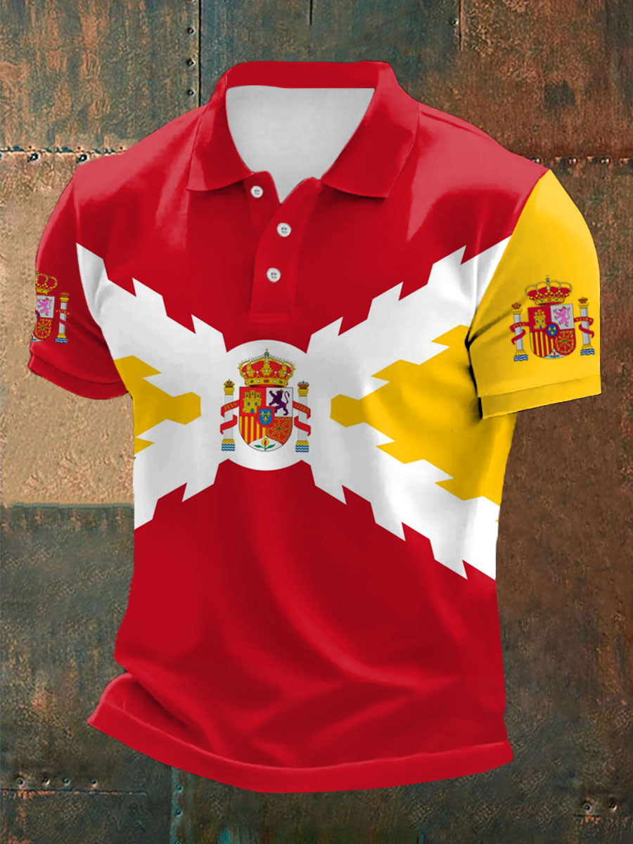 Cruz de España de los hombres de Borgoña Impreso Casual Tops