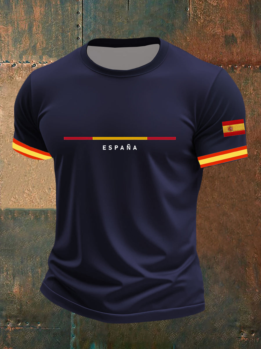 Top de manga corta con estampado de bandera de España para hombre