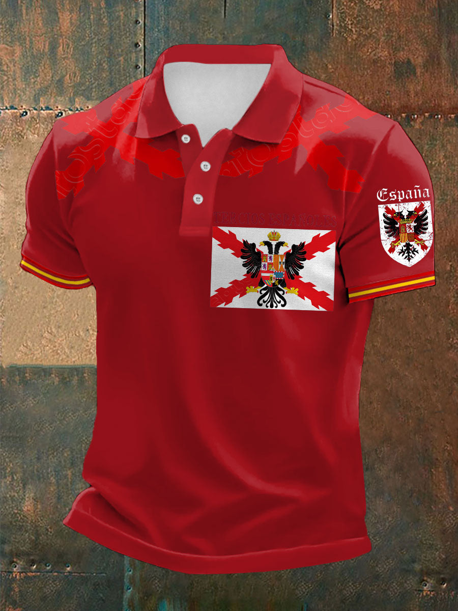 Cruz de España de los hombres de Borgoña Impreso Casual Tops