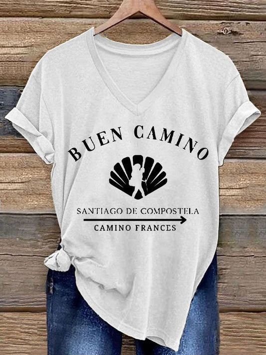 Camiseta estampada España Fe Peregrinación a Santiago para mujer