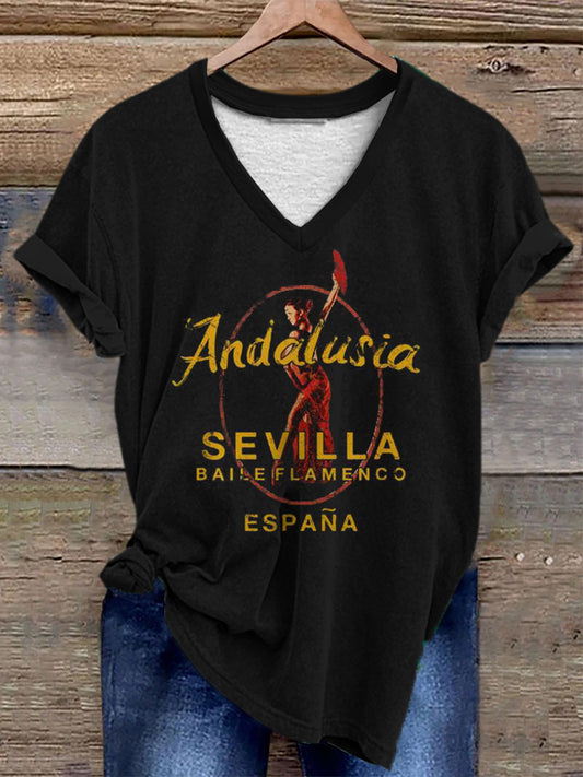 Camiseta de manga corta para mujer bailarina de flamenco española
