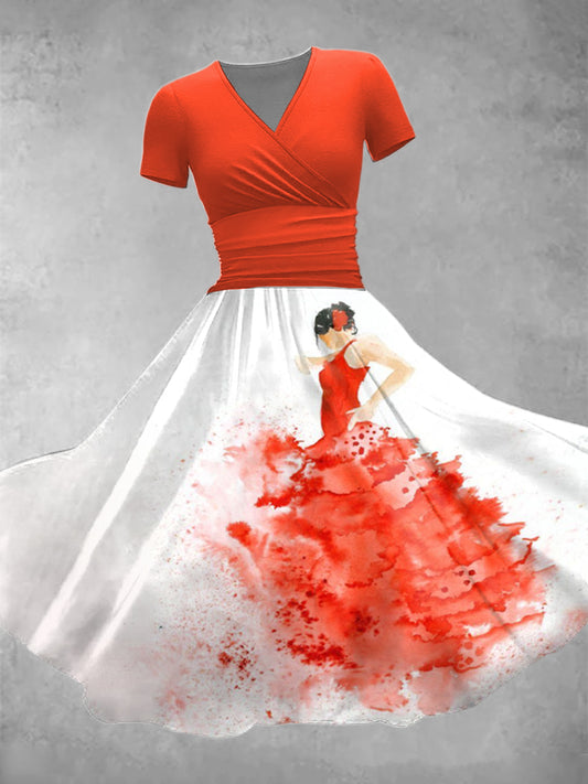 Vestido de manga corta flamenco para mujer