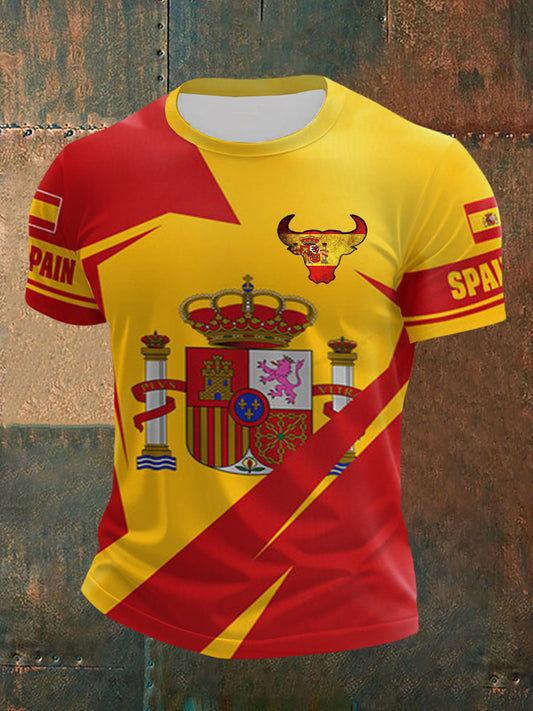Top de manga corta con estampado de bandera de España para hombre