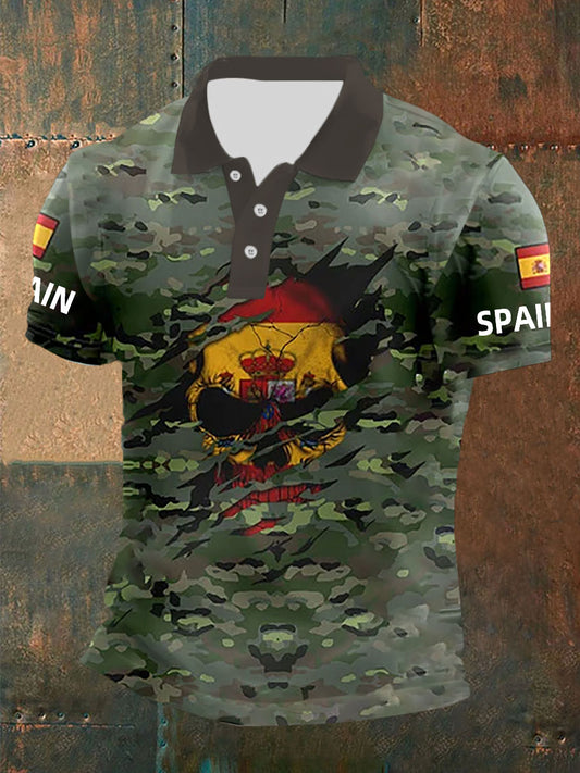 Top de manga corta con estampado de bandera de España para hombre