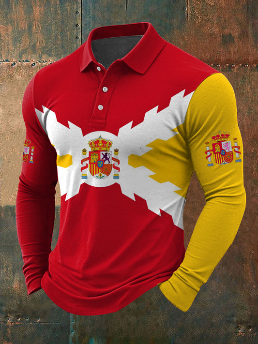 Cruz de España de los hombres de Borgoña Impreso Casual Tops