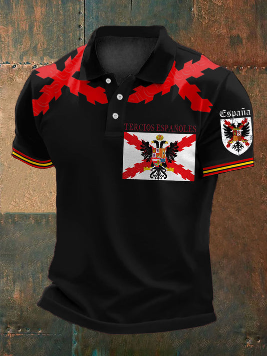 Cruz de España de los hombres de Borgoña Impreso Casual Tops