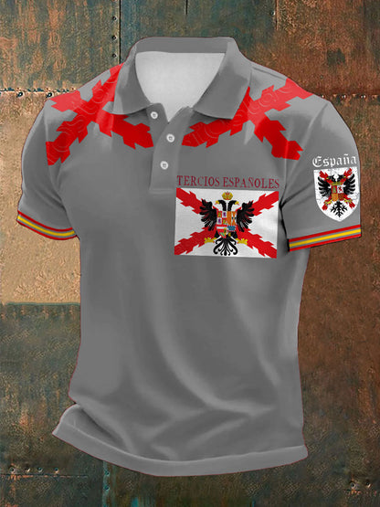 Cruz de España de los hombres de Borgoña Impreso Casual Tops