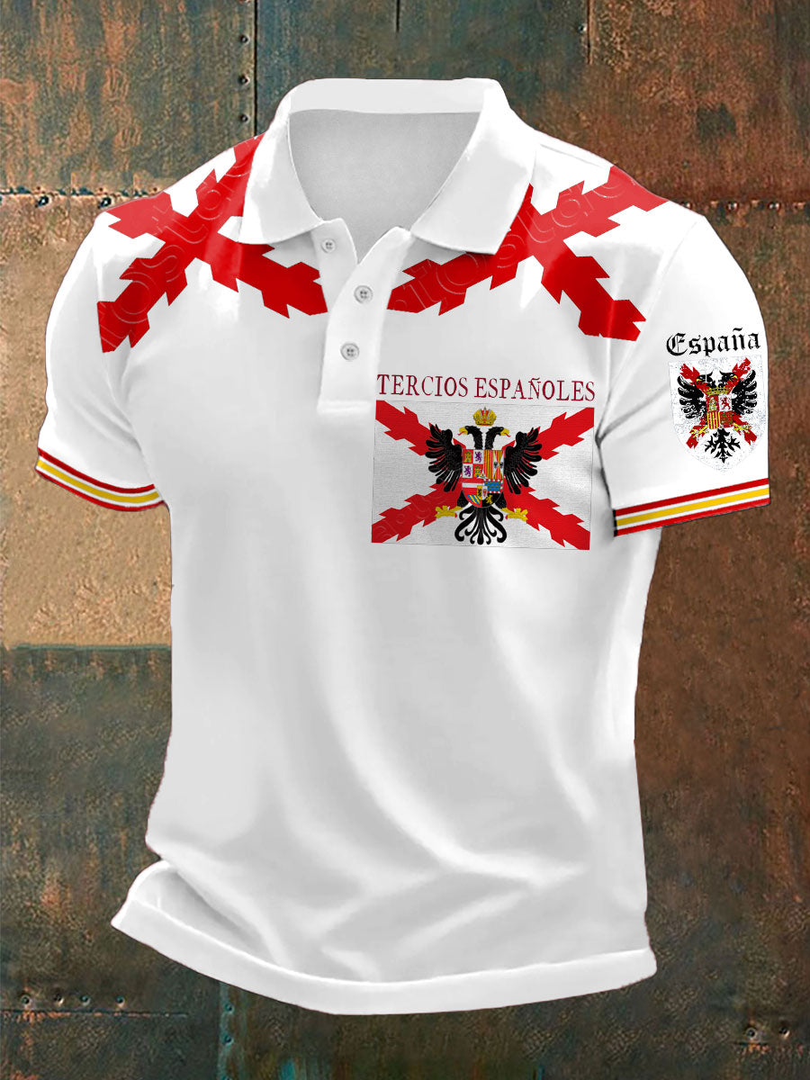 Cruz de España de los hombres de Borgoña Impreso Casual Tops
