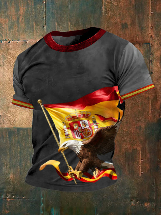Camiseta de manga corta de algodón casual con estampado abstracto de águila patriótica de bandera española vintage unisex