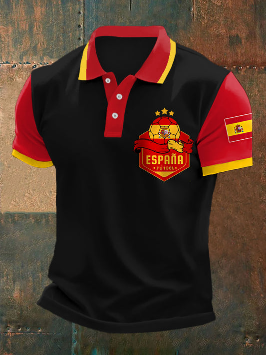 Top casual con estampado de bandera española de fútbol español para hombre