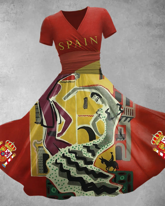 Vestido flamenco español manga corta para mujer