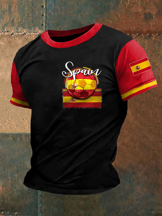 Camiseta casual con estampado de bandera española de fútbol español para hombre