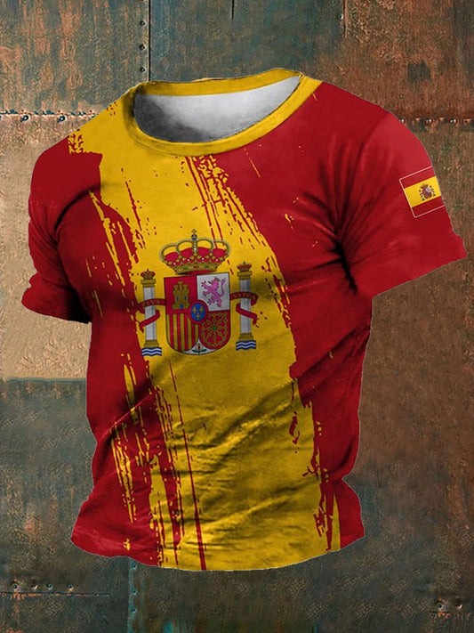 Camiseta casual con estampado de bandera española para hombre