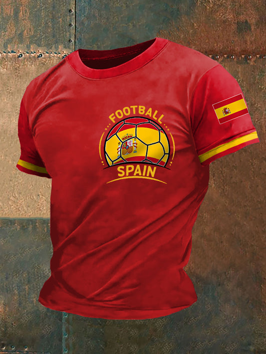 Camiseta casual con estampado de bandera española de fútbol español para hombre