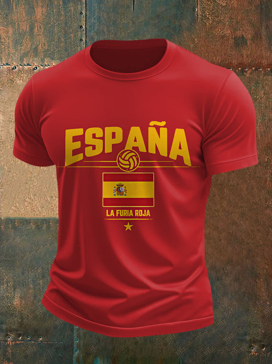 Camiseta casual con estampado de bandera española de fútbol español para hombre