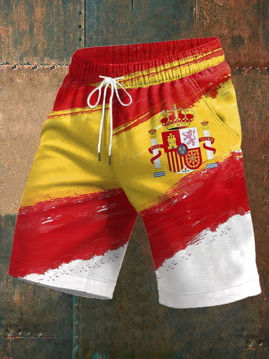 Pantalones cortos casuales con estampado de bandera española para hombres
