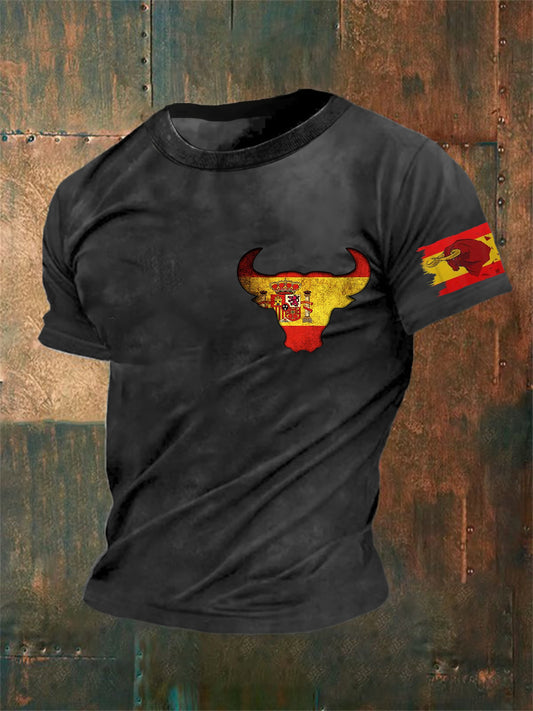 Unisex vintage bandera española patriótica tauromaquia resumen impresión casual algodón manga corta camiseta