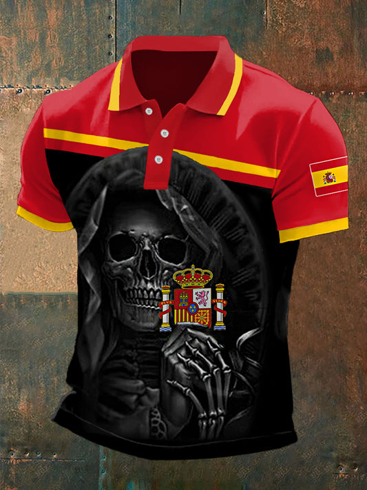 Top casual con estampado de cráneo de bandera española para hombres