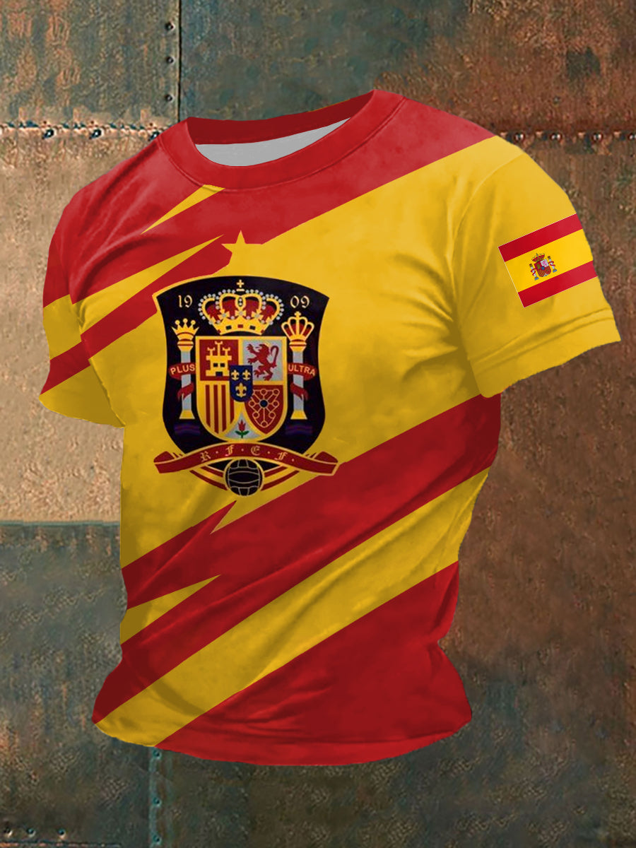 Camiseta casual con estampado de bandera española para hombre